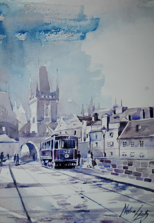 Akvarel, Stará Praha, or. Dlabal 2015 — foto 3
