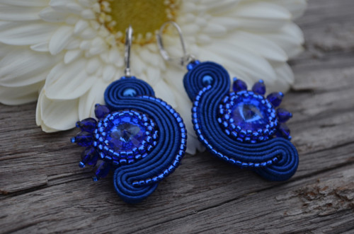 Soutache náušnice Safírové Slunce — foto 2