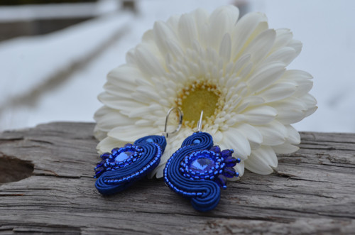 Soutache náušnice Safírové Slunce — foto 3