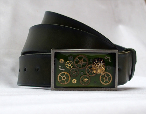 Steampunkový autorský opasek zelený — foto 2