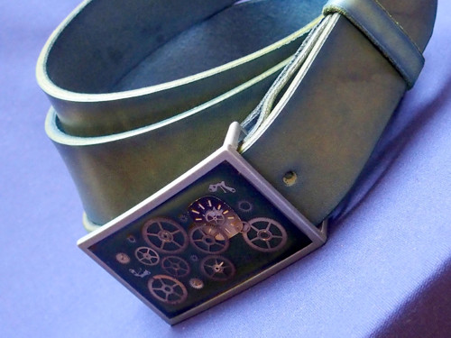 Steampunkový autorský opasek zelený — foto 4
