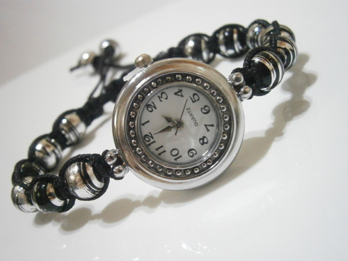 Černostříbrné hodinky - macramé/shamballa — foto 2