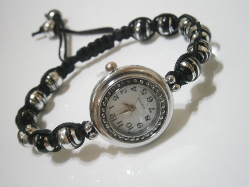 Černostříbrné hodinky - macramé/shamballa — foto 3