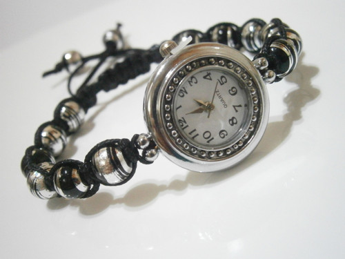 Černostříbrné hodinky - macramé/shamballa — foto 4