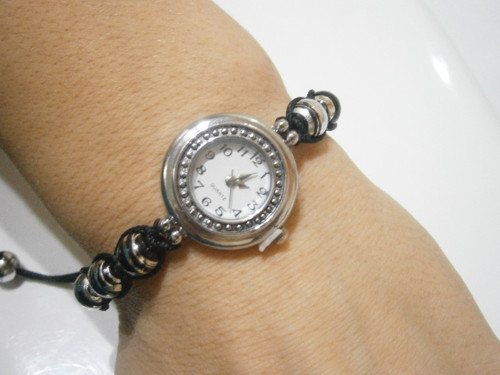 Černostříbrné hodinky - macramé/shamballa — foto 5