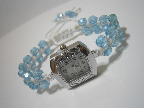 Modré hodinky - macramé/shamballa — foto 2