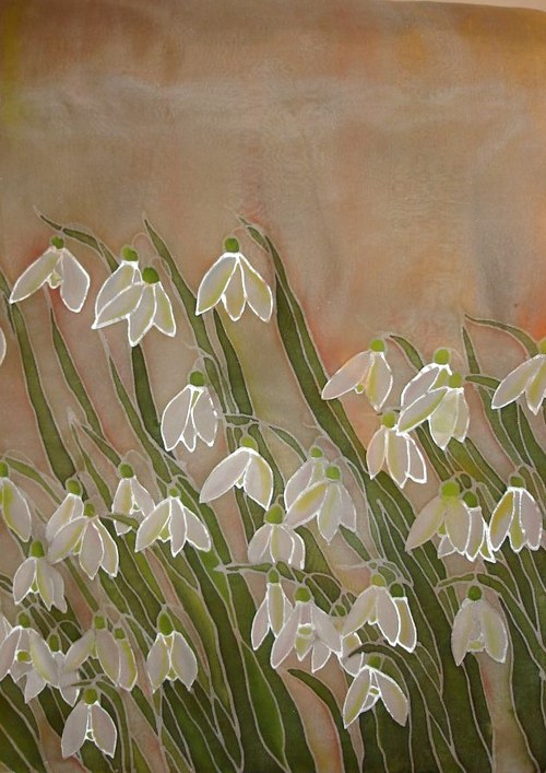 Sněženky - hedvábná šála 140x45 — foto 4