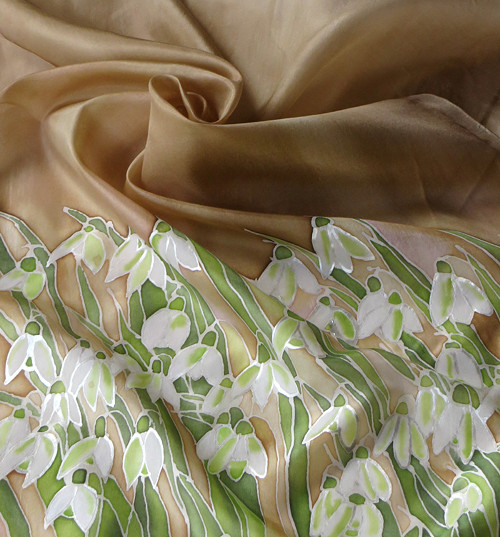 Sněženky - hedvábná šála 140x45 — foto 5