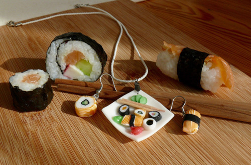 Fimo náušnice a náhrdelník - sushi — foto 2
