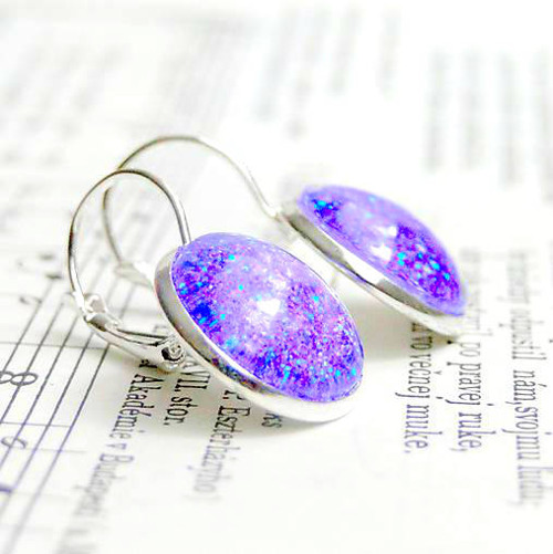 Sparkling Smooth Violet / Náušnice s trblietkami — foto 2
