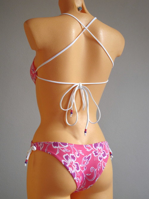 Monokini scooped pink/violet flowers — foto 2