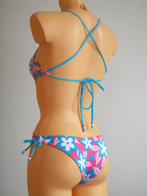 Monokini scooped pink/blue flowers — foto 2