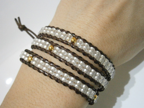 Hnědo-bílý náramek - (Wrap Bracelet) — foto 6