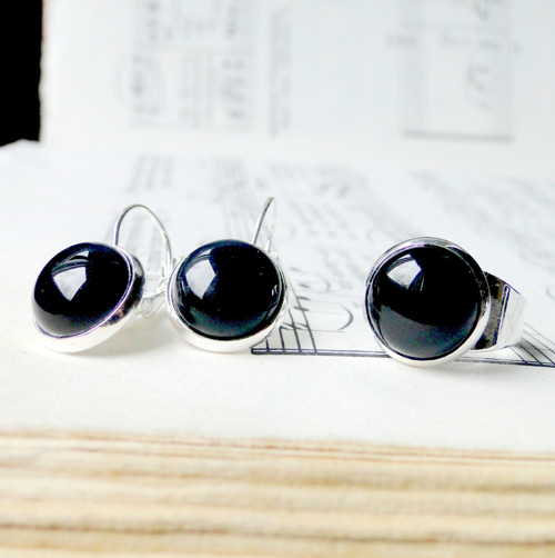 Black Agate in Silver / Naušnice s černým achátem — foto 2