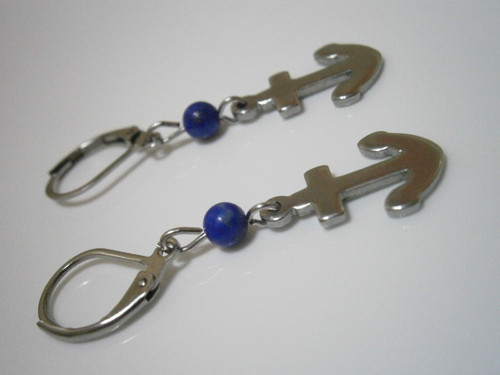 Náušnice "Kotva" - chirurgická ocel/Lapis Lazuli — foto 2