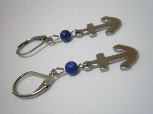 Náušnice "Kotva" - chirurgická ocel/Lapis Lazuli — foto 3