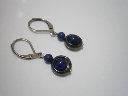 Náušnice - Chirurgická ocel/Hematit/Lapis Lazuli — foto 2