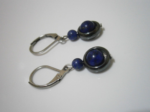 Náušnice - Chirurgická ocel/Hematit/Lapis Lazuli — foto 3