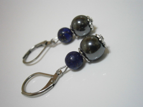 Náušnice - Chirurgická ocel/Hematit/Lapis Lazuli — foto 2