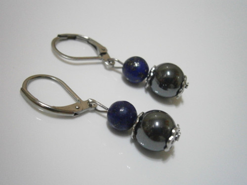Náušnice - Chirurgická ocel/Hematit/Lapis Lazuli — foto 3