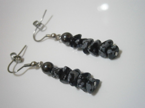 Náušnice -Chirurgická ocel/Obsidián vločk./Hematit — foto 2