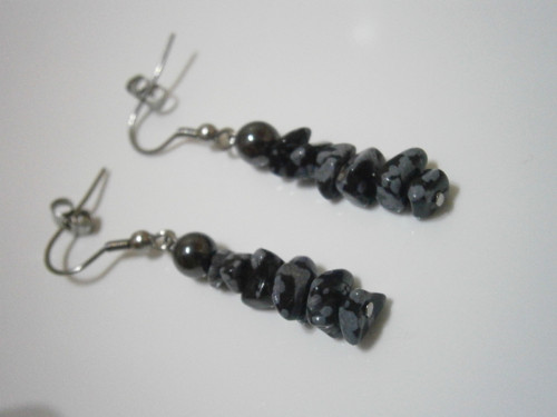 Náušnice -Chirurgická ocel/Obsidián vločk./Hematit — foto 3