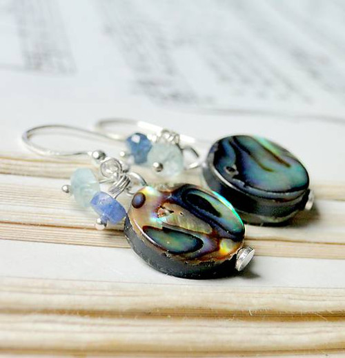 Paua - Sapphire & Silver 925 / Náušnice Ag925 — foto 3