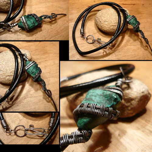 Náhrdelník- malachit, kov, wire wrapping — foto 5