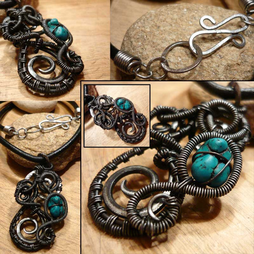 Náhrdelník- malachit, kov, wire wrapping — foto 6