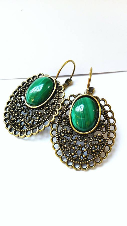 Vintage Malachite / Náušnice s malachitem — foto 3