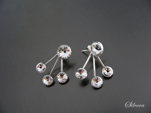 Stříbrné 925 Naušnice, ..DOUBLE TRIDENT CRYSTAL — foto 4