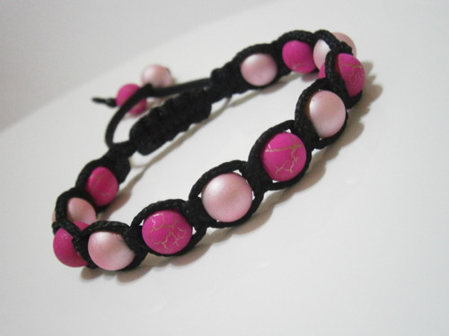 Růžový náramek (macramé/shamballa) — foto 3