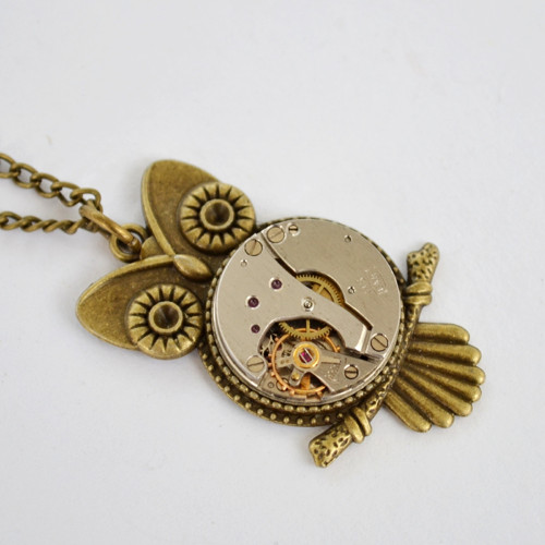 Náhrdelník - Sovička - Steampunk — foto 2
