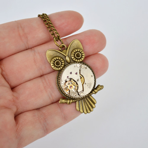 Náhrdelník - Sovička - Steampunk — foto 3