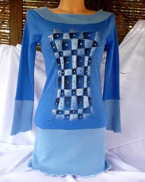 Modrá malovaná tunika (S) — foto 2