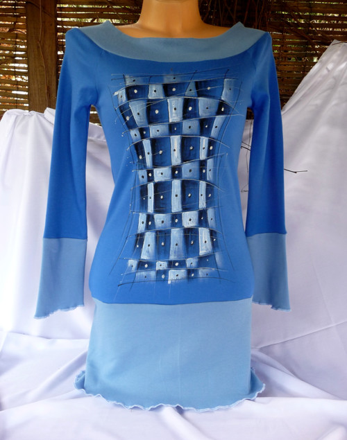 Modrá malovaná tunika (S) — foto 3