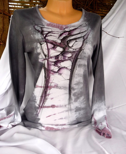 Šedo-vínová abstrakce,malované triko (XL) — foto 2