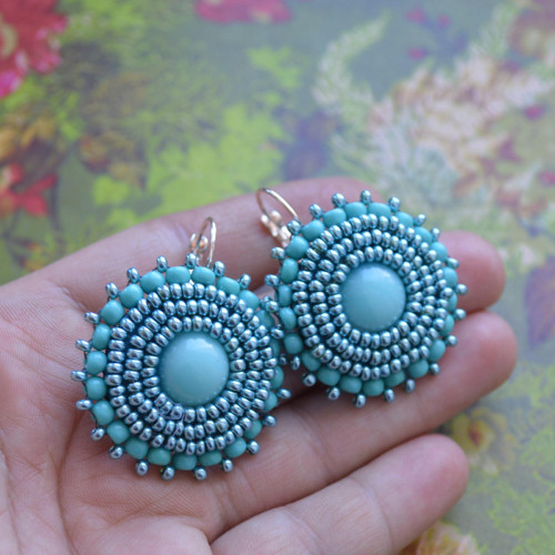 Turquoise Earings - vyšívané náušnice — foto 3