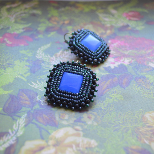 Deep Blue Earings - vyšívané náušnice — foto 2
