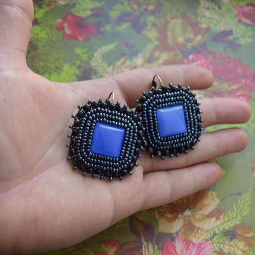 Deep Blue Earings - vyšívané náušnice — foto 4