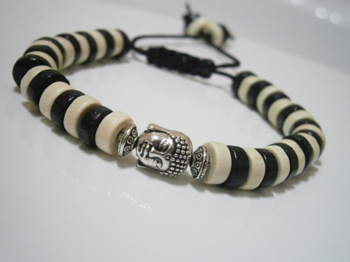 Dřevěný náramek s Buddhou (macramé) - Unisex — foto 2