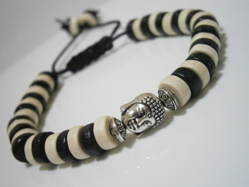 Dřevěný náramek s Buddhou (macramé) - Unisex — foto 3