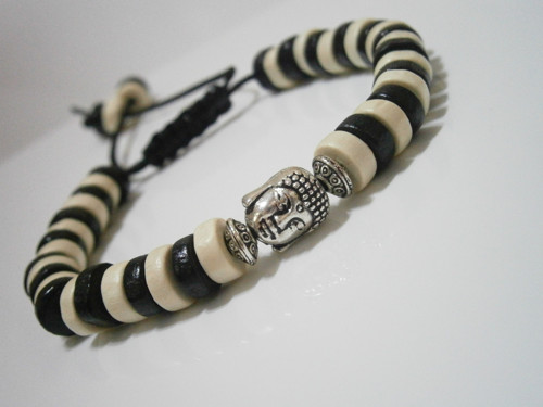 Dřevěný náramek s Buddhou (macramé) - Unisex — foto 4