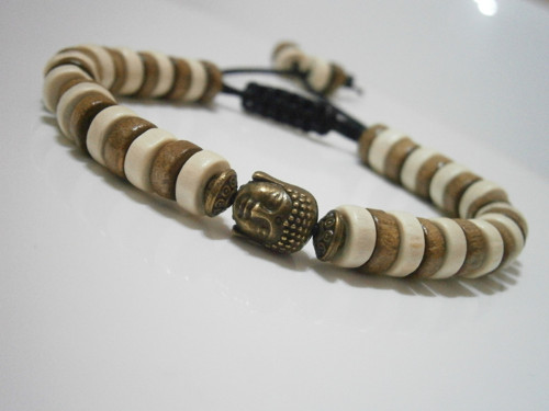 Dřevěný náramek s Buddhou (macramé) - Unisex — foto 3