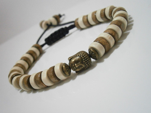 Dřevěný náramek s Buddhou (macramé) - Unisex — foto 4