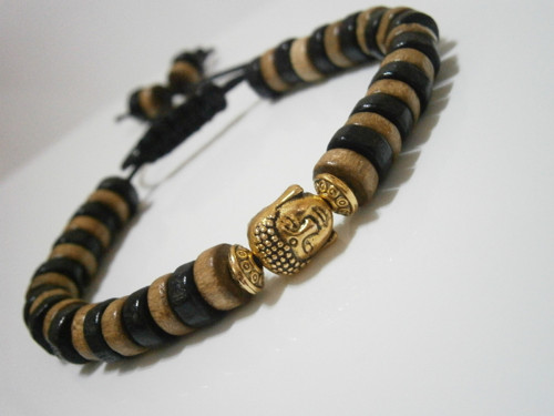Dřevěný náramek s Buddhou (macramé) - Unisex — foto 3