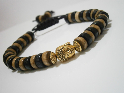 Dřevěný náramek s Buddhou (macramé) - Unisex — foto 4