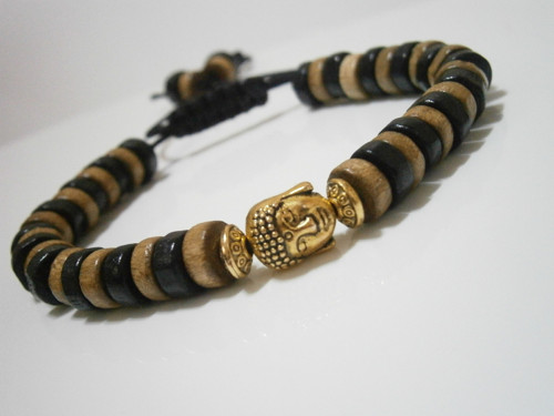 Dřevěný náramek s Buddhou (macramé) - Unisex — foto 5