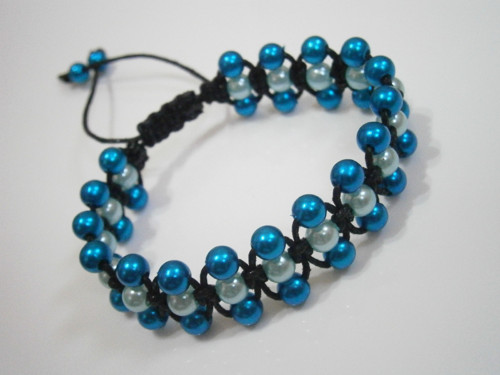 Perličkový tyrkysový náramek (macramé/shamballa) — foto 5