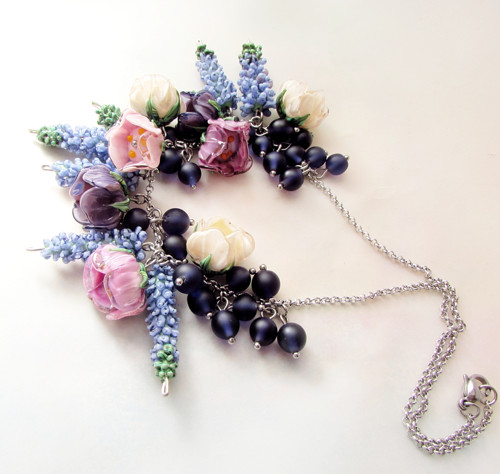 "Levandulová..©" náhrdelník, vinuté sklo — foto 3